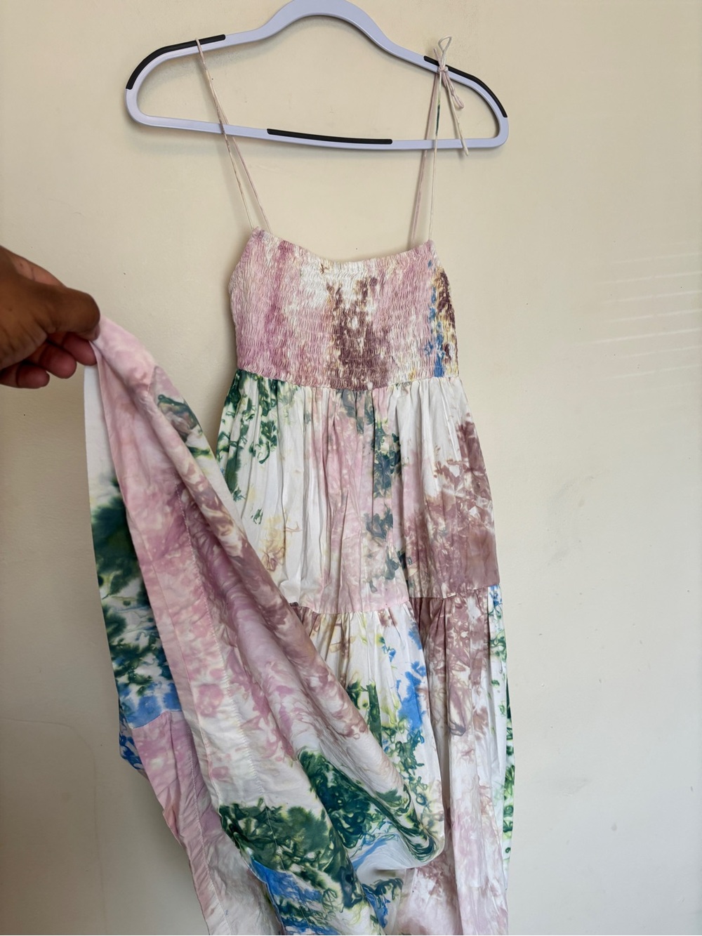 SWF Boho Tie Dye Tiered Maxi Dress Sz S Cotton Prairie Peasant Pockets Cottage